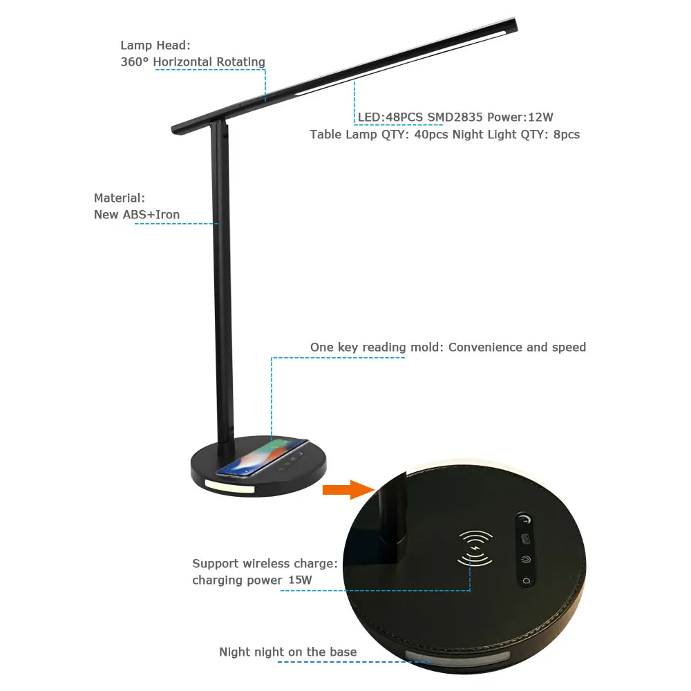 indoor lighting folding metal led desk lamp with touch dimmer