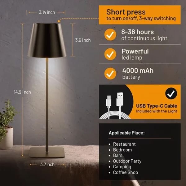 creative metal rechargeable night lamp dining table iron table lamps
