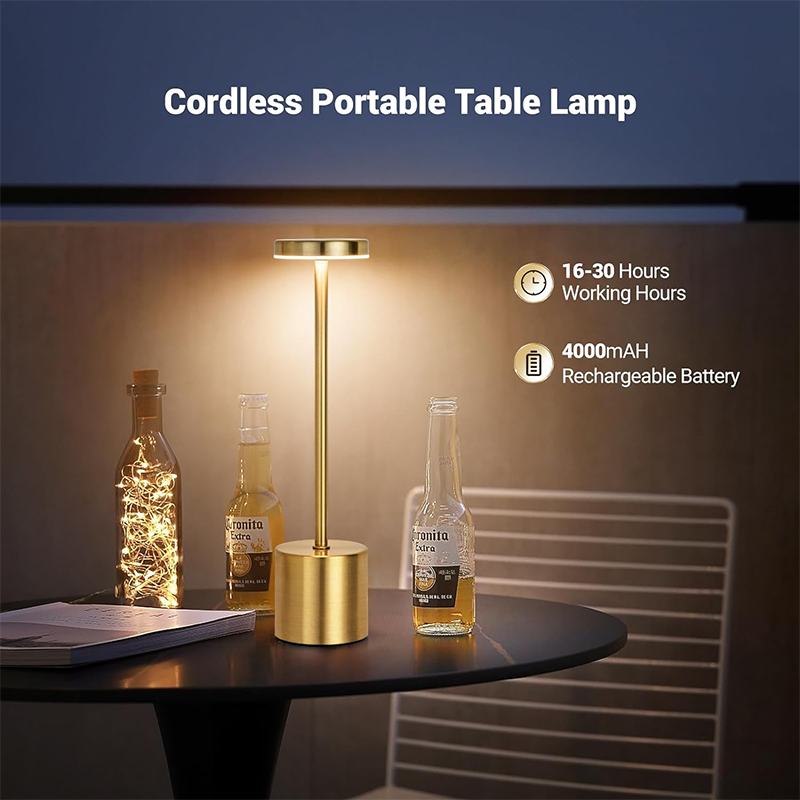 rechargeable metallic cordless table lamp led metal desk lamp