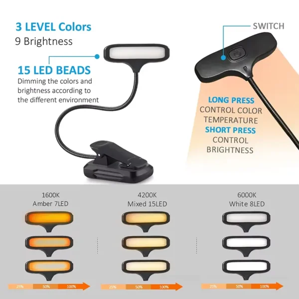 newest clip on eye protection light usb rechargeable book reading lamp